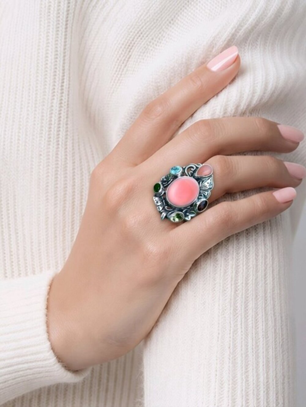 Bali Legacy Pink Opal Multi Gemstone Butterfly Ring 925 Sterling Silver Sz 6 NWT